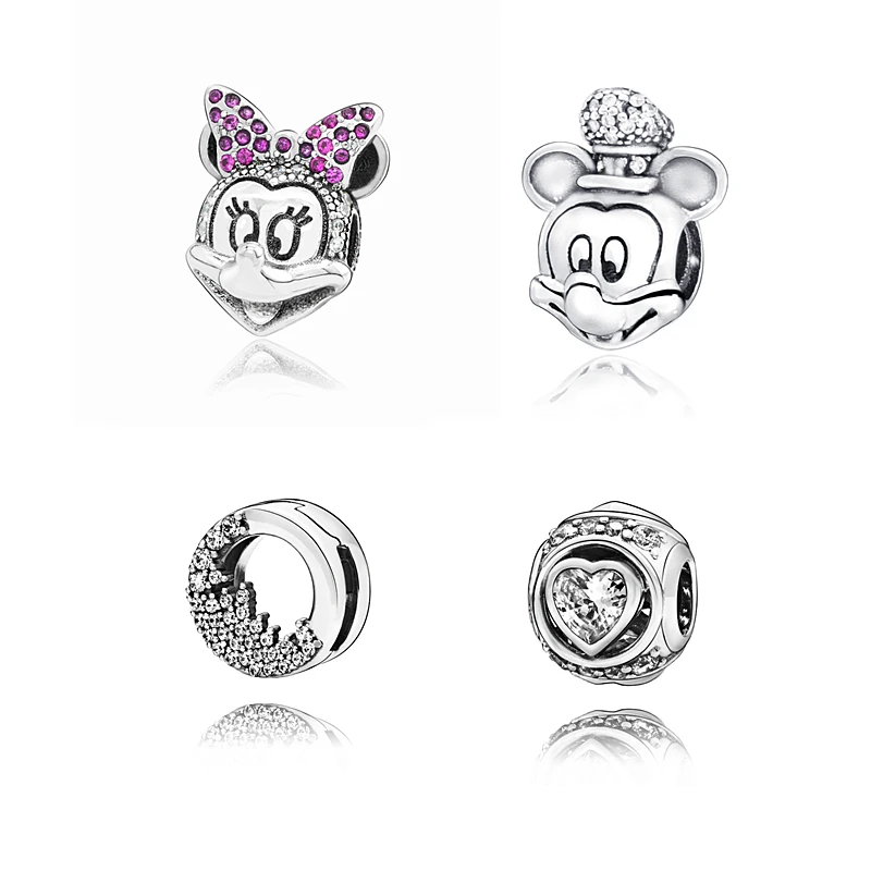2019 популярные круглые браслеты с Микки и Минни 925 пробы серебряные подходят для