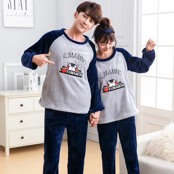 Зимняя Пижама для влюбленных пар с рисунками животных Фланелевая женщин и мужчин