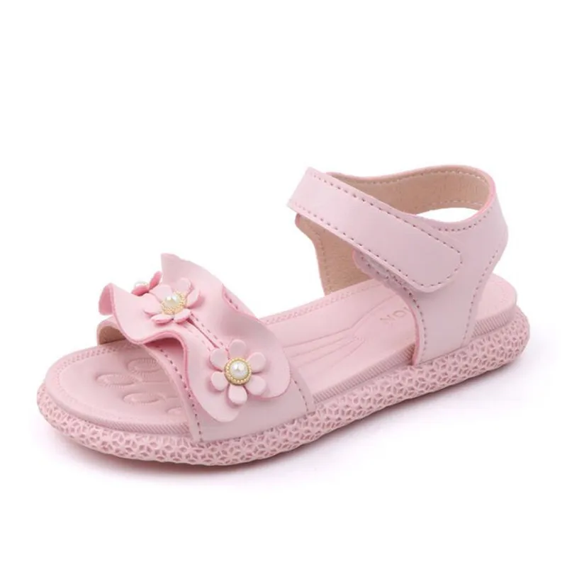 

Summer Style Children Sandals Girls Princess Beautiful Flower Shoes Kids Pearl Flat Sandals Baby Girls Roman Shoes