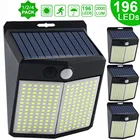 Уличные фонари на солнечной батарее, 100, 196 светодиодов, 3 режима, датчик движения