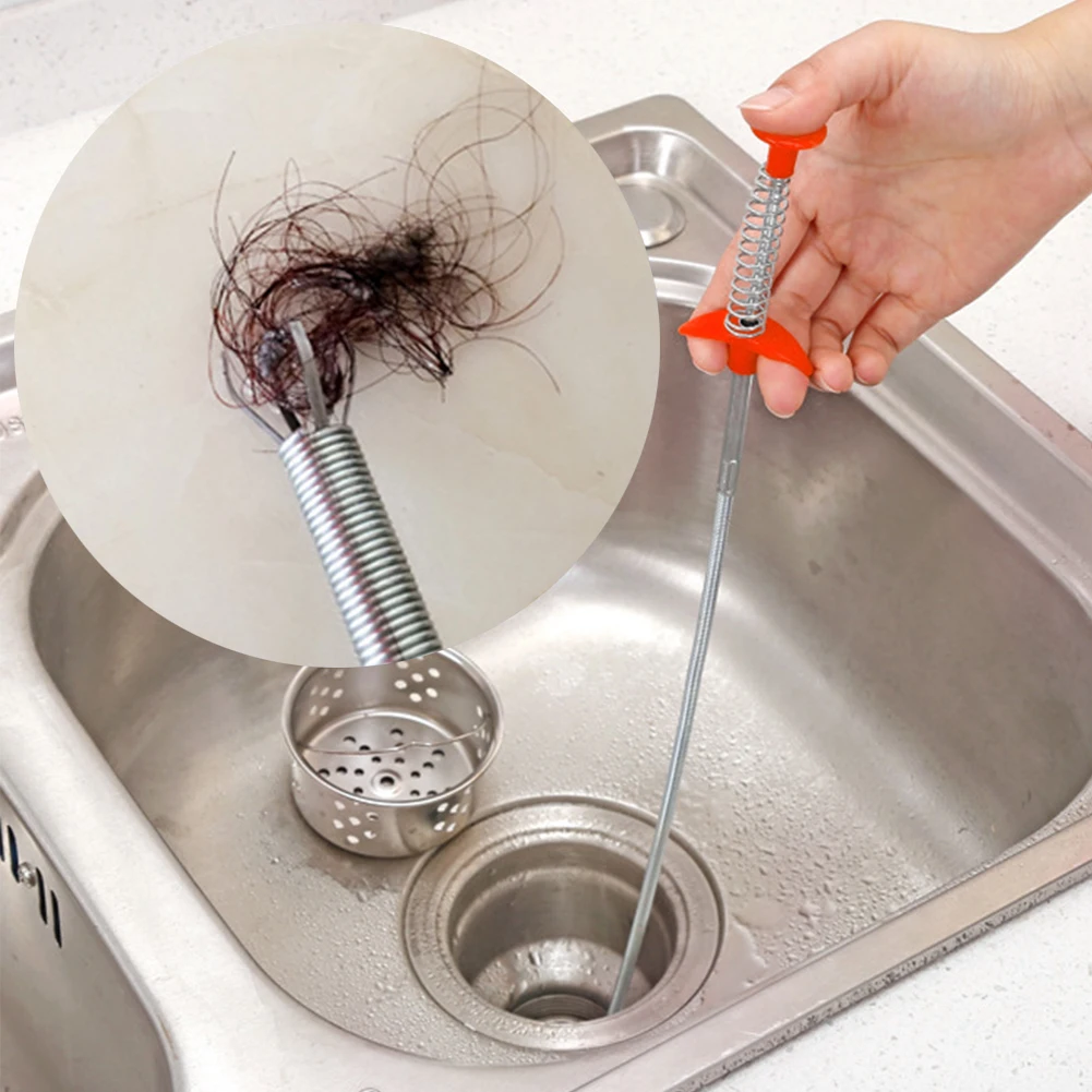

Pipe Dredging Hook Water Sink Cleaning Snake Spring Hook Kitchen Sewer Unblocker Drain Hair Catcher Cleaner Tools Household 60cm