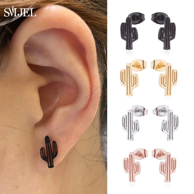 

2021 Trending Stainless Steel Cactus Earrings for Women Plant Leaves Stud Earrings Accessories Earings Fashion Jewelry Child Ear