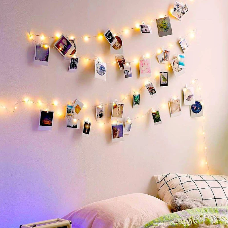 Светодиодный светильник-Гирлянда для фотосъемки DIY с зажимами для фотографий, настенный светодиодный светильник для спальни