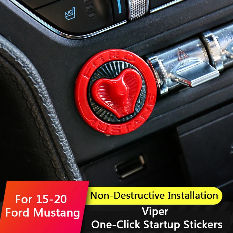 

TAJIAN Car Engine Start Stop Switch Button Cover Decor Button Keyless Cobra Sticky Cover Car Interior For Ford Mustang 2015-2020