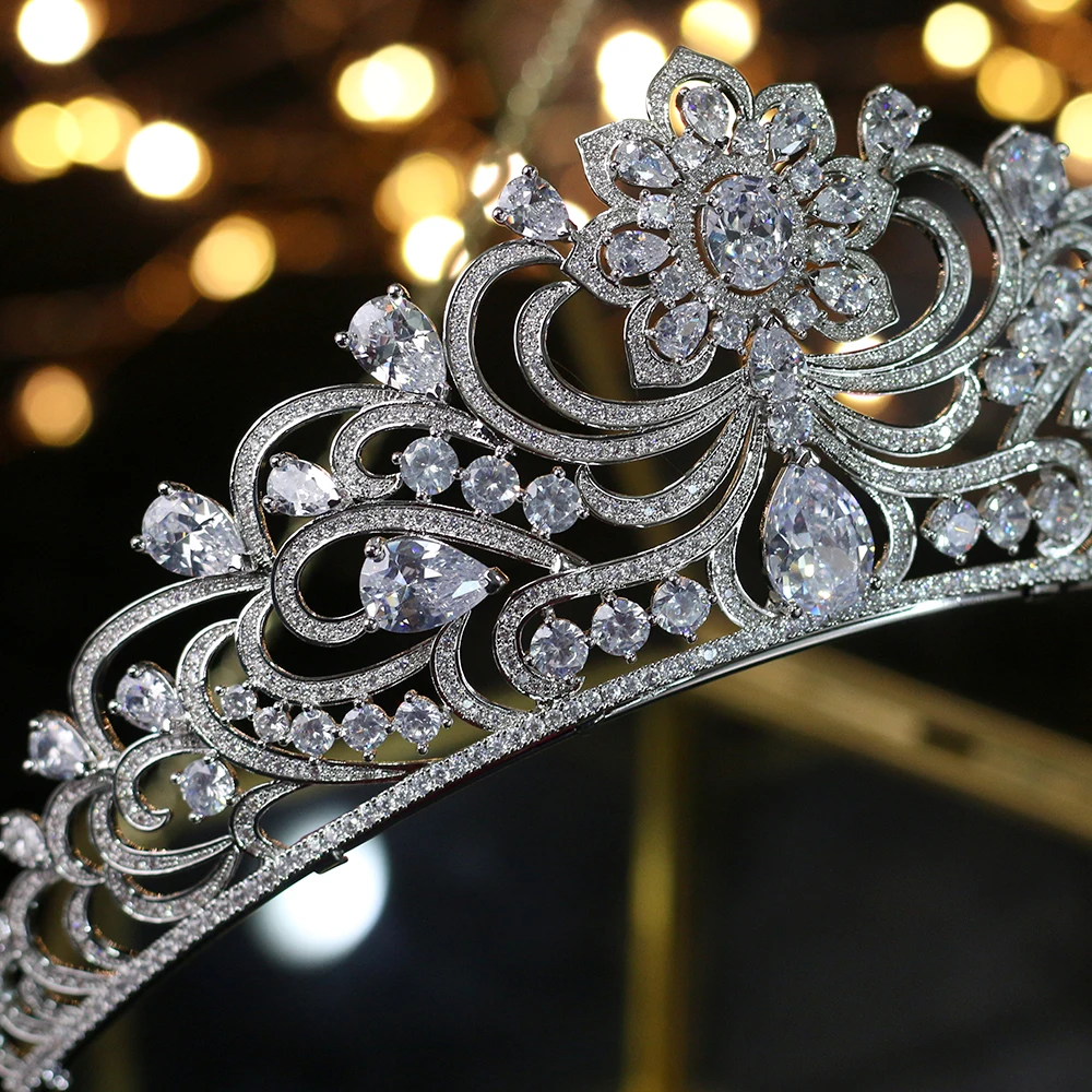 Роскошная Серебряная диадема с цирконом для принцессы свадебные тиары покрытием