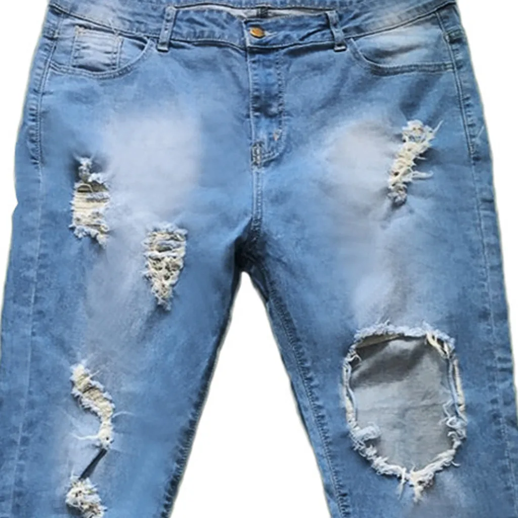 

Women Jeans Mid Waist Pockets Hole Skinny Slim Jeans Pencil Pants jean femme vaqueros mujer #D