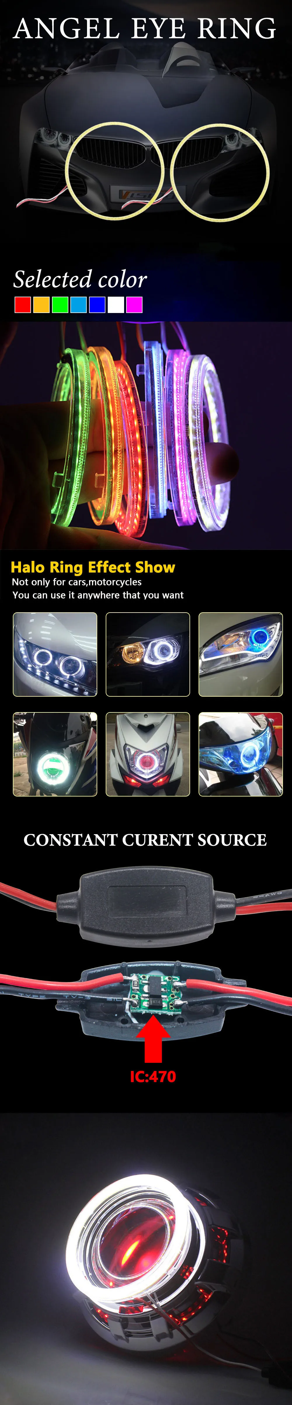 2 шт. автомобиль Ангельские глазки Led 60/70/80/90/100/110/120 мм COB Halo светодиодная кольцевая для E46 E60 головной светильник DRL Дневной светильник глаза ангела фары 12V