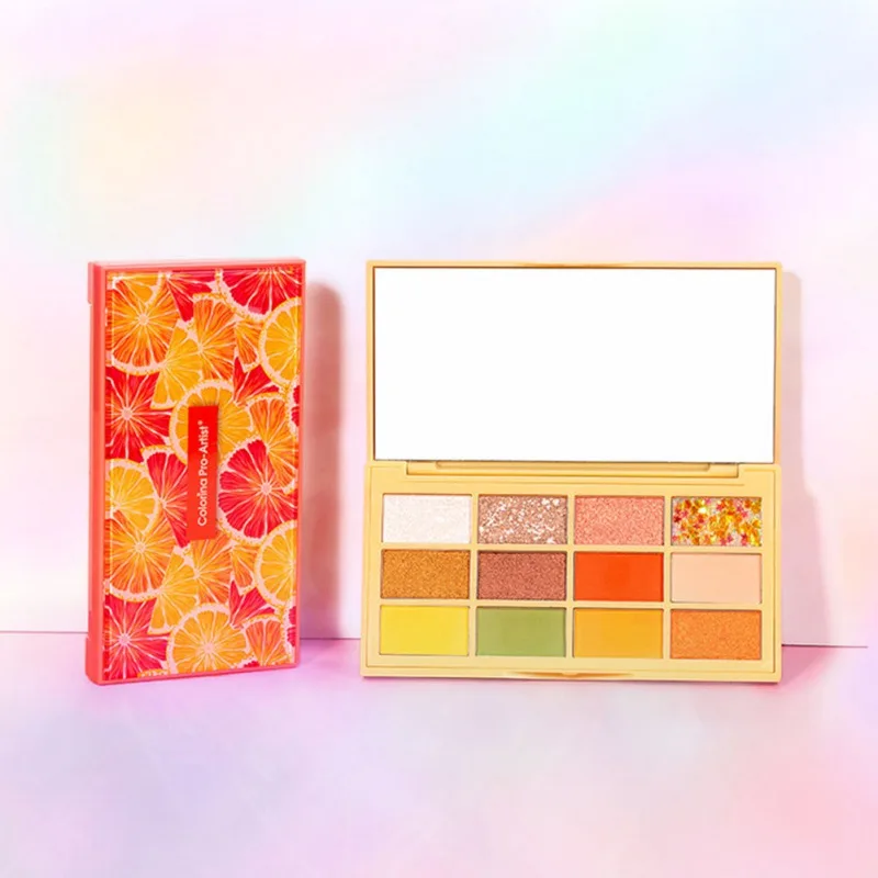 12 цветов Блеск Мерцающий матовый пигмент фруктовые тени для век Палитра стойкая