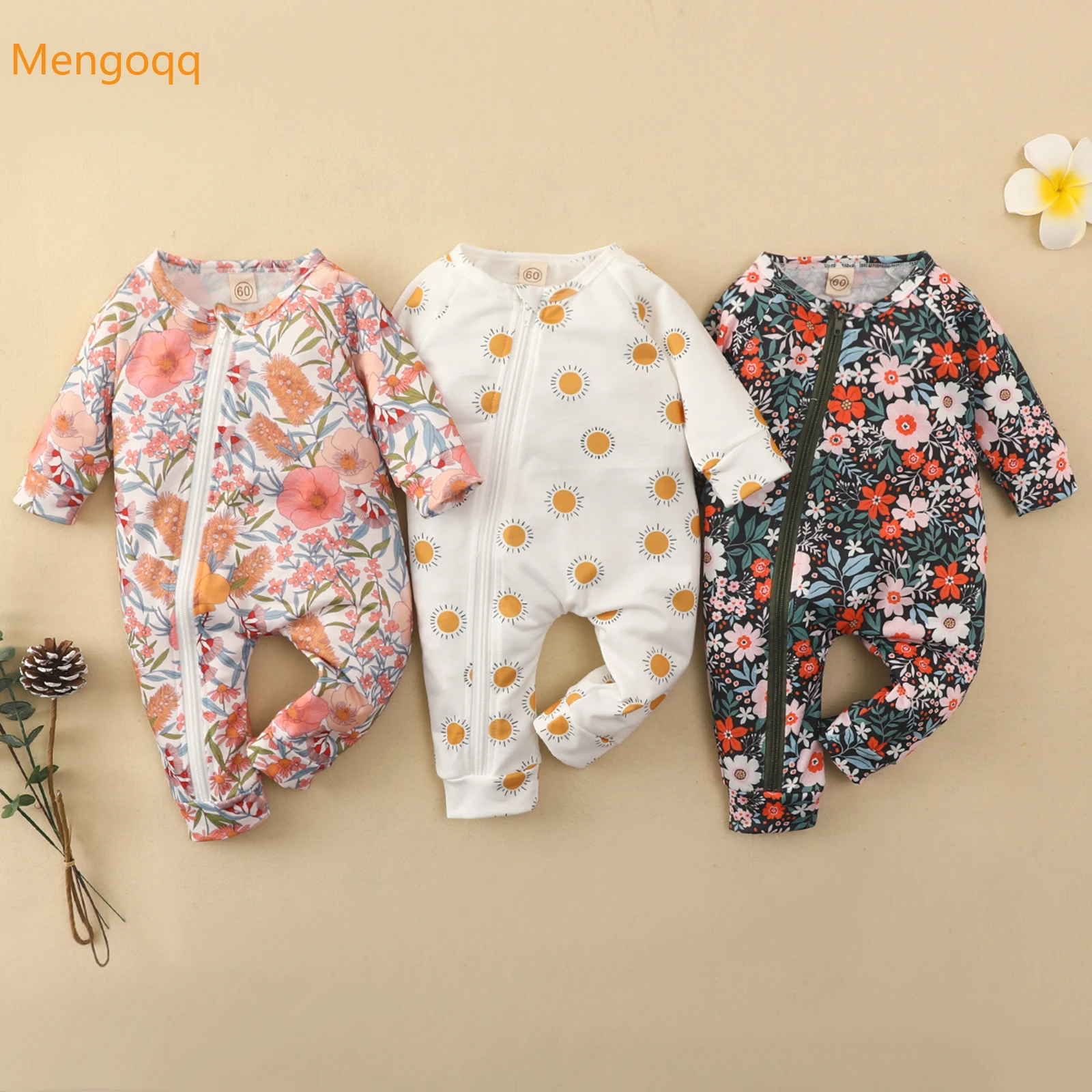 

Newborn Baby Girls Spring Full Sleeve Flower Outfits Zipper Jumpsuits Infant Casual Sunsuits Overalls Kids Romper 0-18M