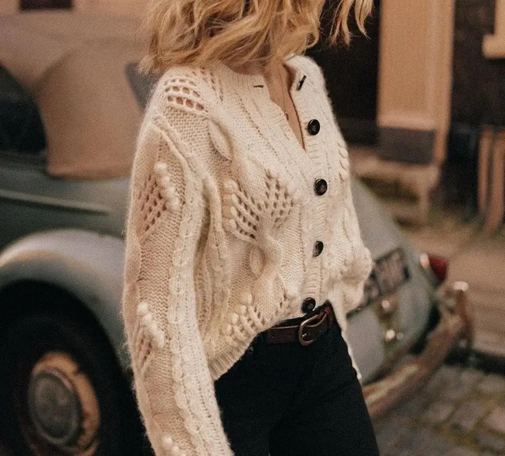 Женский винтажный кардиган с вырезами повседневный Вязаный Кардиган длинным