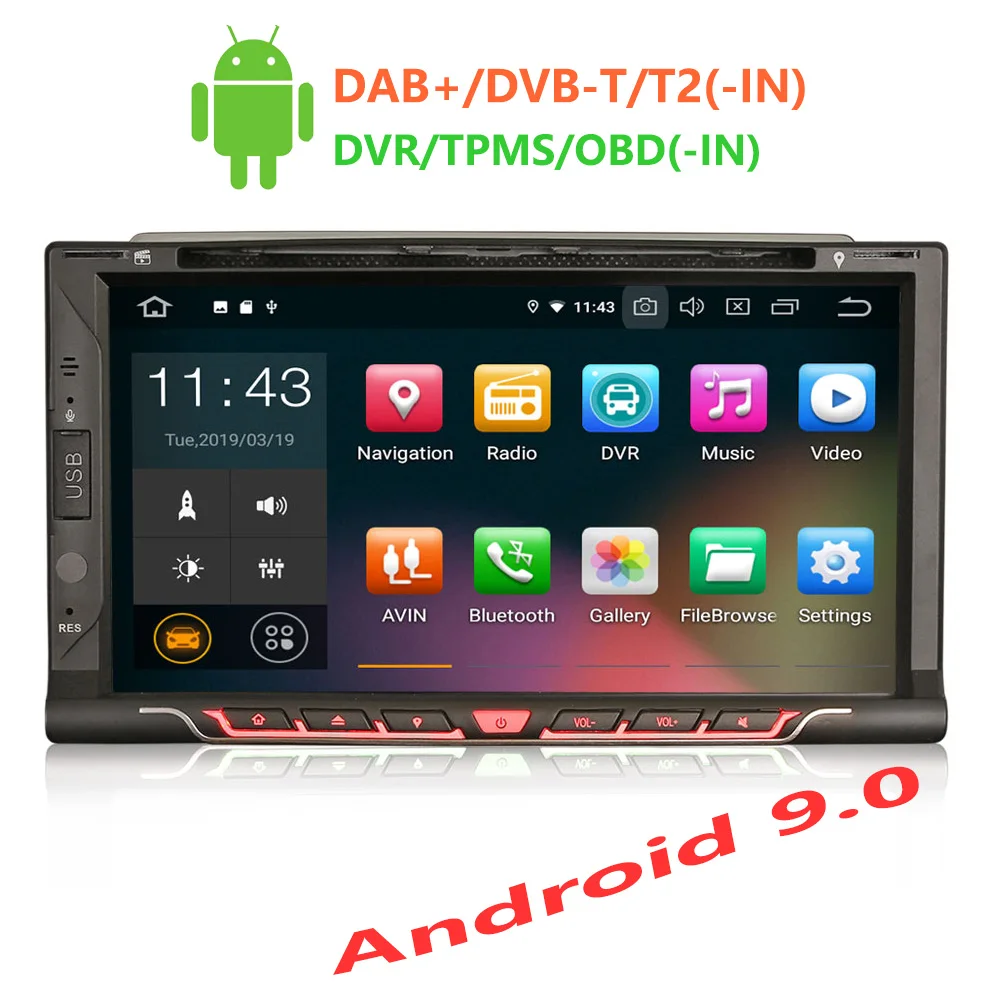 Erisin ES4837U 6 95 дюймовый автомобильный dvd плеер android 9 0 2G ram PX30 DAB OBD wifi 3g для