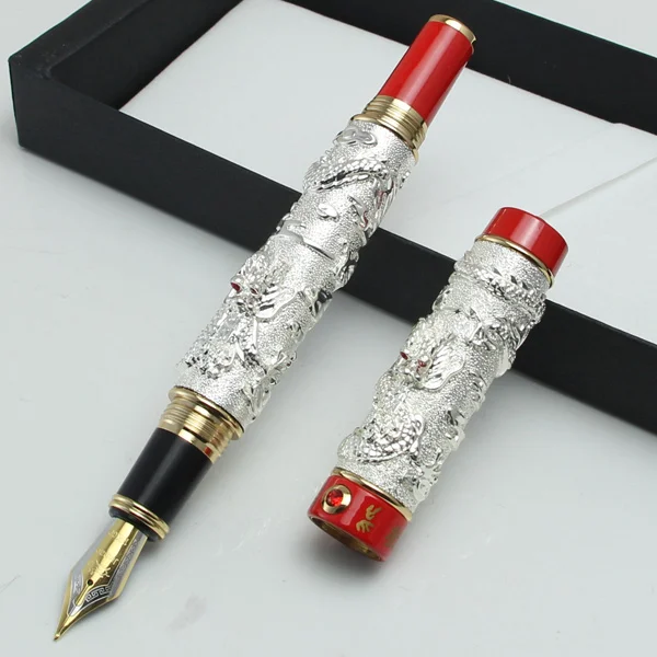 004 JINHAO, золотистая, серебряная, коричневая перьевая ручка "Два дракона, играющие с жемчужиной", резная, без подарочной коробки - Цвет: 004