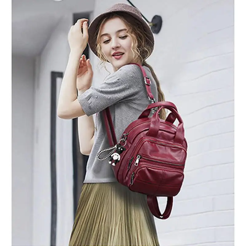 

2021 Korean Version of The New Multifunctional Ladies Double Backpack Fashion Student PU Leather School Bag Outdoor Travel