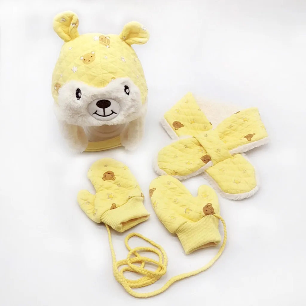 3Pcs Toddler Baby Girls Boys Winter Keep Warm Cartoon Photography Plush Knitted Cap+Scarf+Gloves Set baby hat cap Accessories | Детская