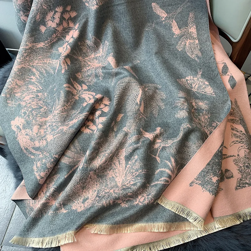 

2020 Japanese style Autumn lady fashion print two-sided cashmere Scarf winter keep warm wool Super large Popular tassels Shawls