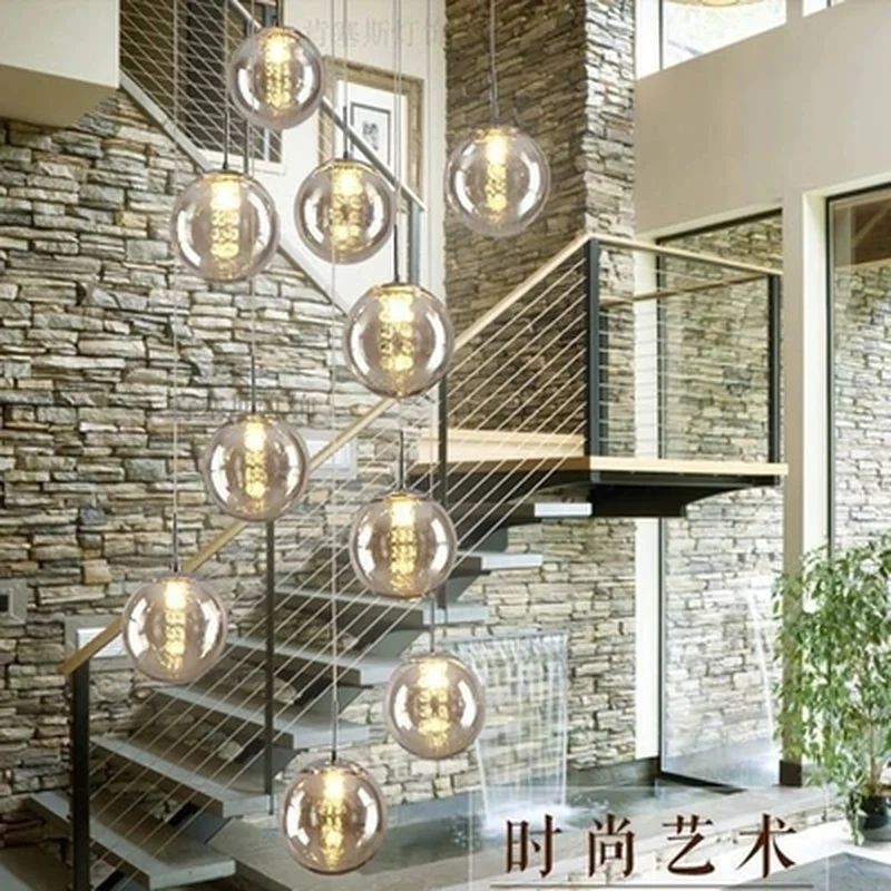 Современная стеклянная люстра в форме шара лампа для лестницы двойная гостиной