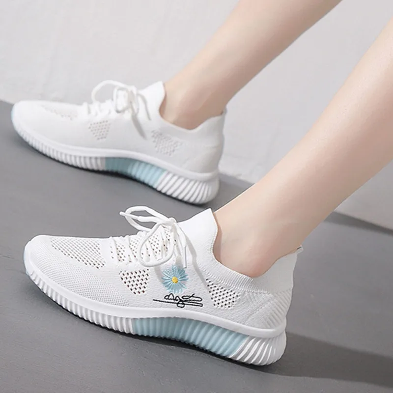 

Summer Casual 2021 Women's Flowers Lightweight Comfortable Mesh Breathable Athletic Sneakers Flat Women Walking Sports Shoes
