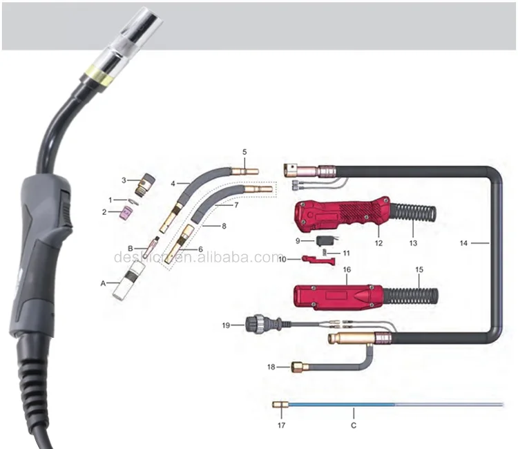 

500A-3M high quality Binzel Panasonic mig welding torch Black