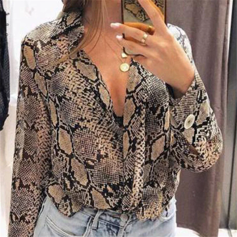 

Snake Skin Shirt Women Blouses Button Shirt Long Sleeve Ladies Shirts And Tops Fashion Women Blouse Vintage Female Shirts