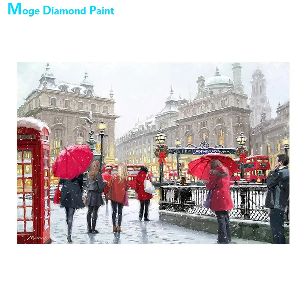 Городской пейзаж Алмазная картина маслом сценический круглый полный дрель DIY