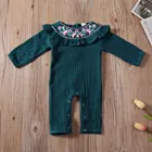 Комбинезон Pudcoco, для девочек, хлопковый, однотонный, с цветочным принтом, с оборками, с длинным рукавом