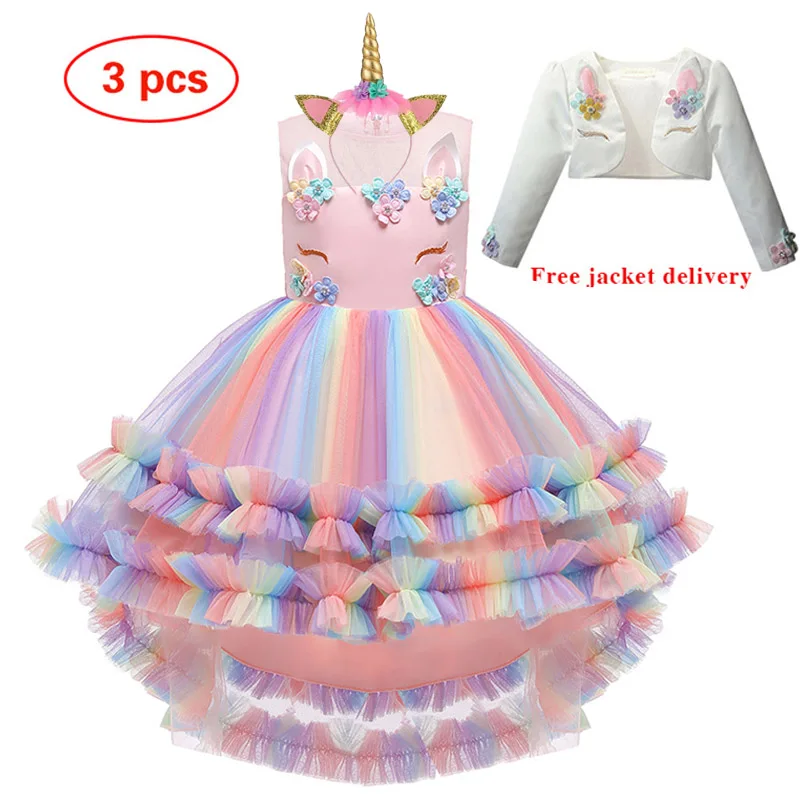 Детское платье для девочек танцевальные платья радуги с единорогом комплекты
