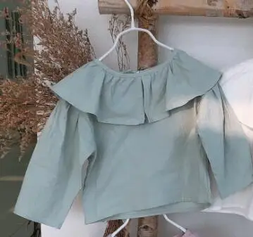 green blouse Весна-осень, милые детские однотонные рубашки из чистого хлопка с воротником в виде листьев лотоса, свободные блузки для маленьких девочек - Цвет: green blouse