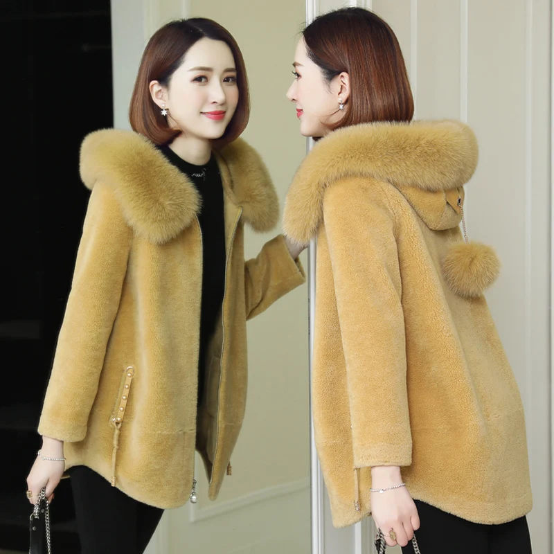 

Shearing Clothes 2020 Sheep 100% Wool Parka Real Fox Fur Collar Winter Coat Women 918193 YY2347