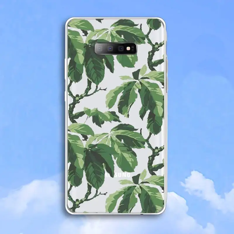 

Aesthetic green leaf flower Phone Case Transparent For Samsung Galaxy A 71 21s S note 8 9 10 plus 20 ultra