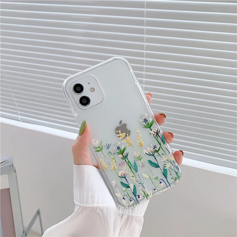 transparent flower phone case for iphone 11 13 pro max x xr xs max 7 8 plus 12 pro max back cover free global shipping