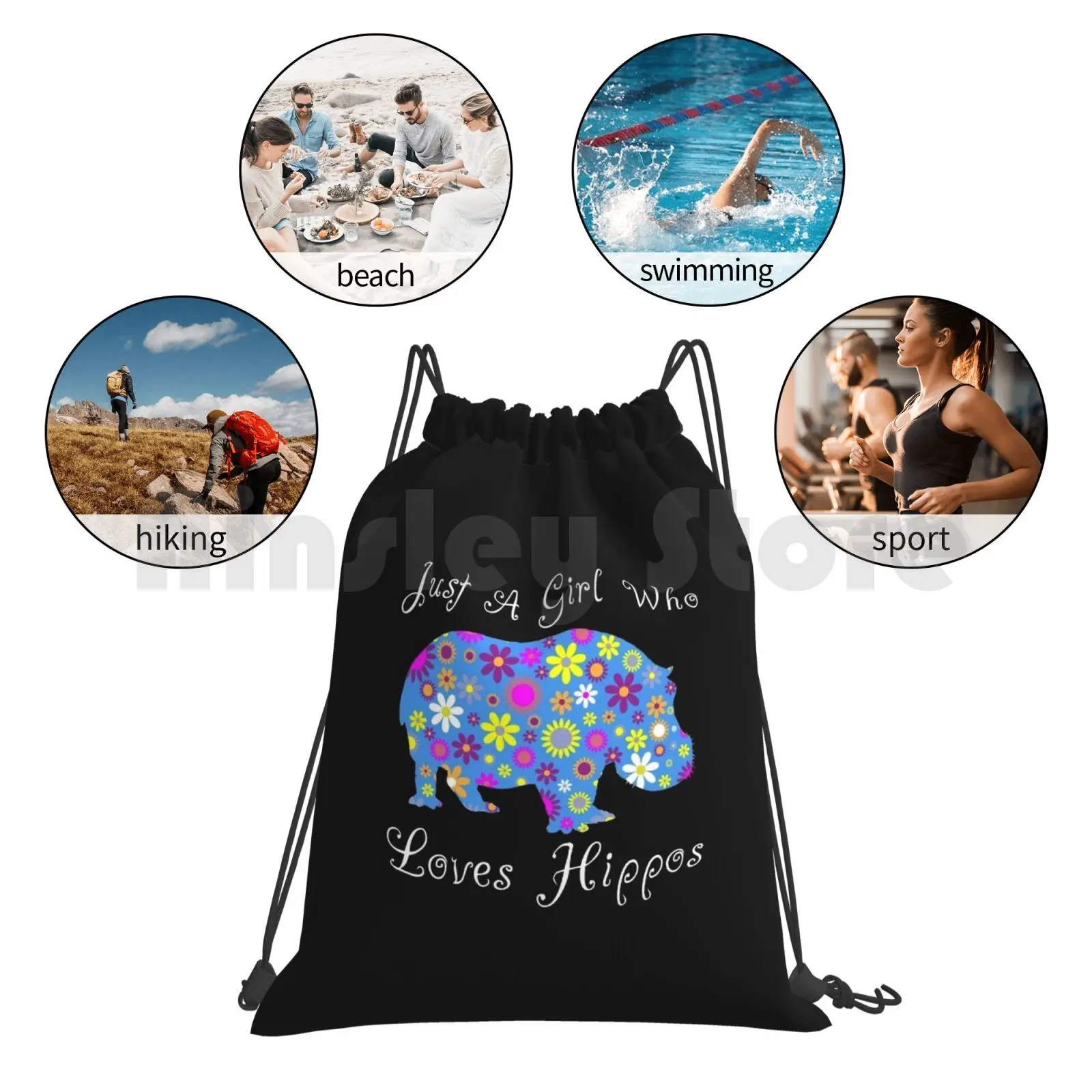 

Just A Girl Who Loves Hippos-Cute Hippopotamus Lover Gifts Backpack Drawstring Bag Riding Climbing Gym Bag Hippo
