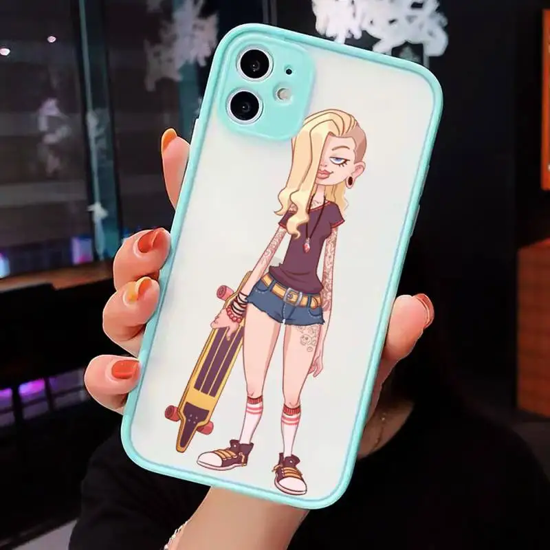 

Skateboard cartoon girl Phone Case Matte Transparent For iPhone 12 Mini 11 Pro XR XS Max 7 8 Plus