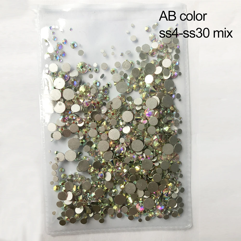 ss4-ss30 mix AB 1440 шт стеклянные 3D Стразы для дизайна ногтей драгоценные камни для украшения ногтей хрустальные стразы AB Камни SS3-SS10 - Цвет: ss4-ss30 mix AB