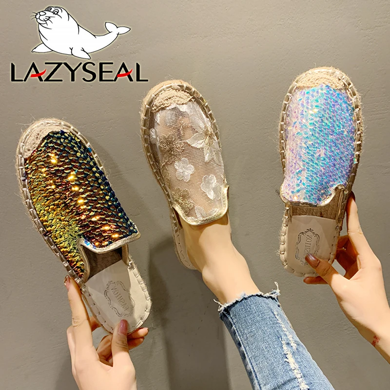 Женские мюли LazySeal сетчатые тапочки на плоской подошве хлопковая ткань сланцы