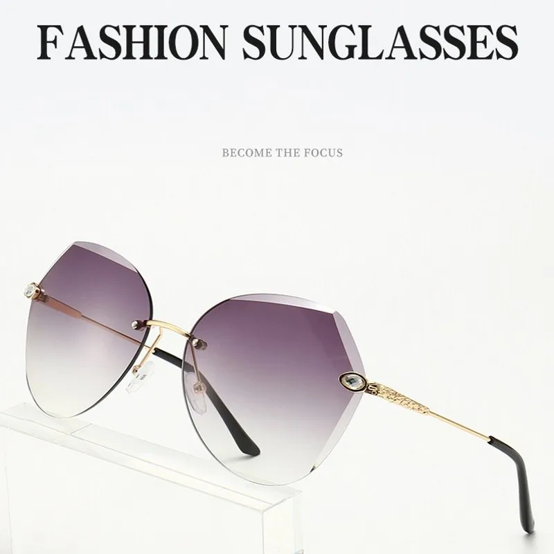 Модные женские солнцезащитные очки без оправы с градиентом цвета океана в