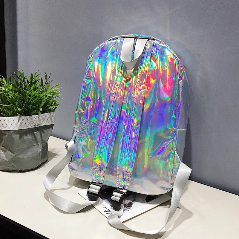 Повседневный лазерный рюкзак для женщин лазерная дорожная сумка девочек кожа ПУ