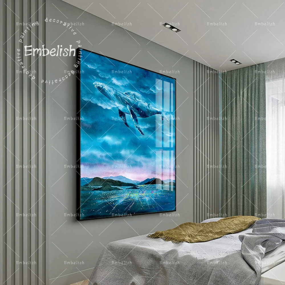 

1 Pieces Whale In Fantasy Space Sea Animals Wall Art Pictures For Living Room Modern Home Decor Artworks HD Canvas Paintings
