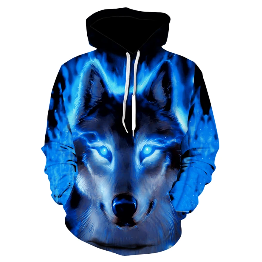 

2021 Fall New Men's and Women's Hoodie 3D Wolf Print Glossy Wolf Design Harajuku Style