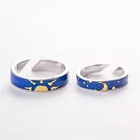 Новые Красивые думая о ночи пара 925 стерлингового серебра покрытая Мода Луна и солнце синий Ван Гог Открытие Кольца SR541