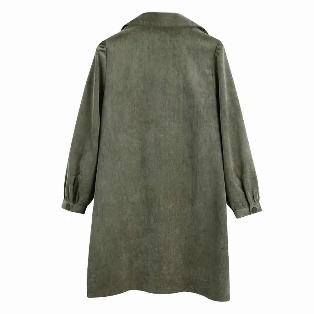 Винтажное элегантное зеленое вельветовое платье рубашка модное женское