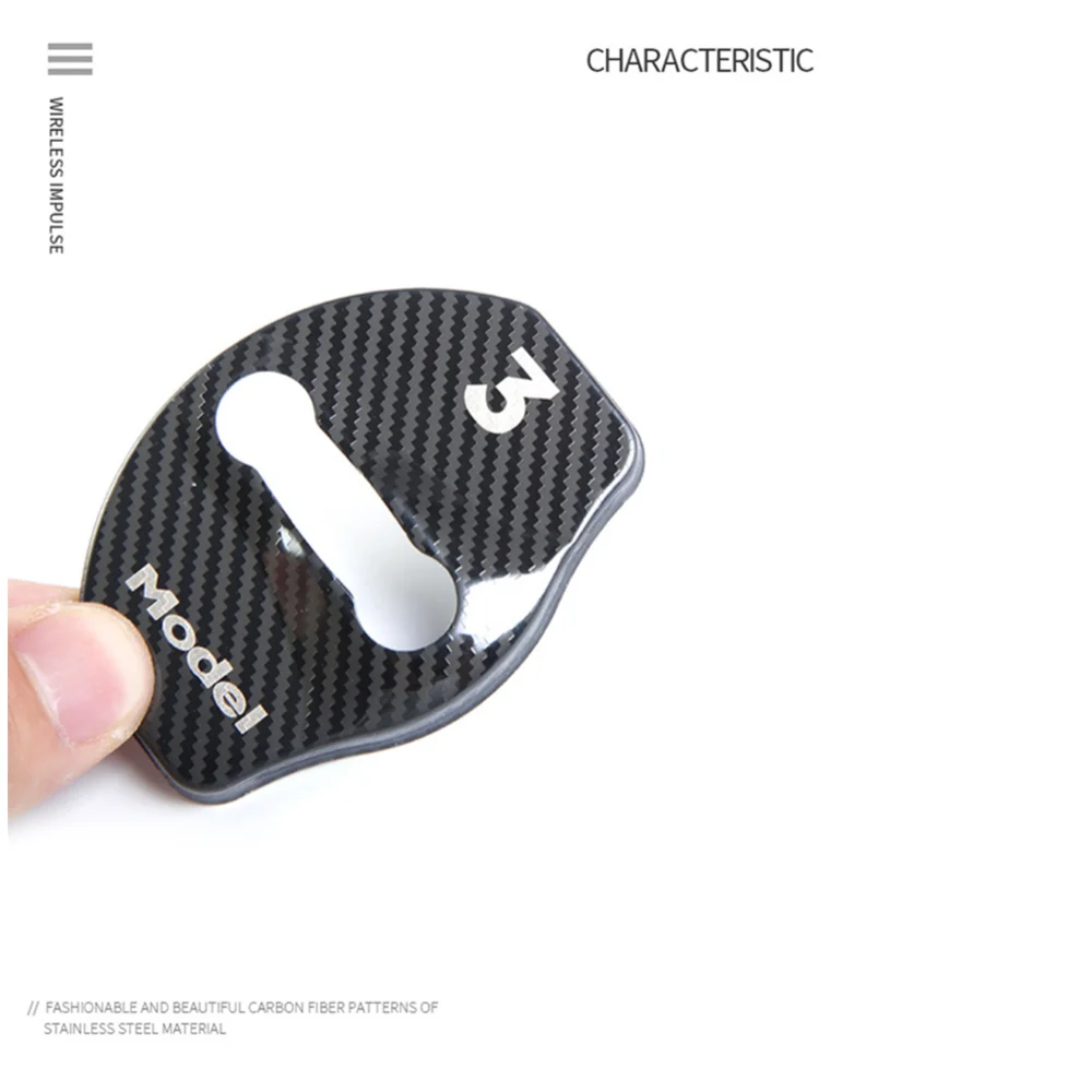 

4PCS Car Door Lock Cover for Tesla Model 3 Y 2018-2021, Stainless Steel Door Lock Striker Buckle Cap Protection Carbon Fiber