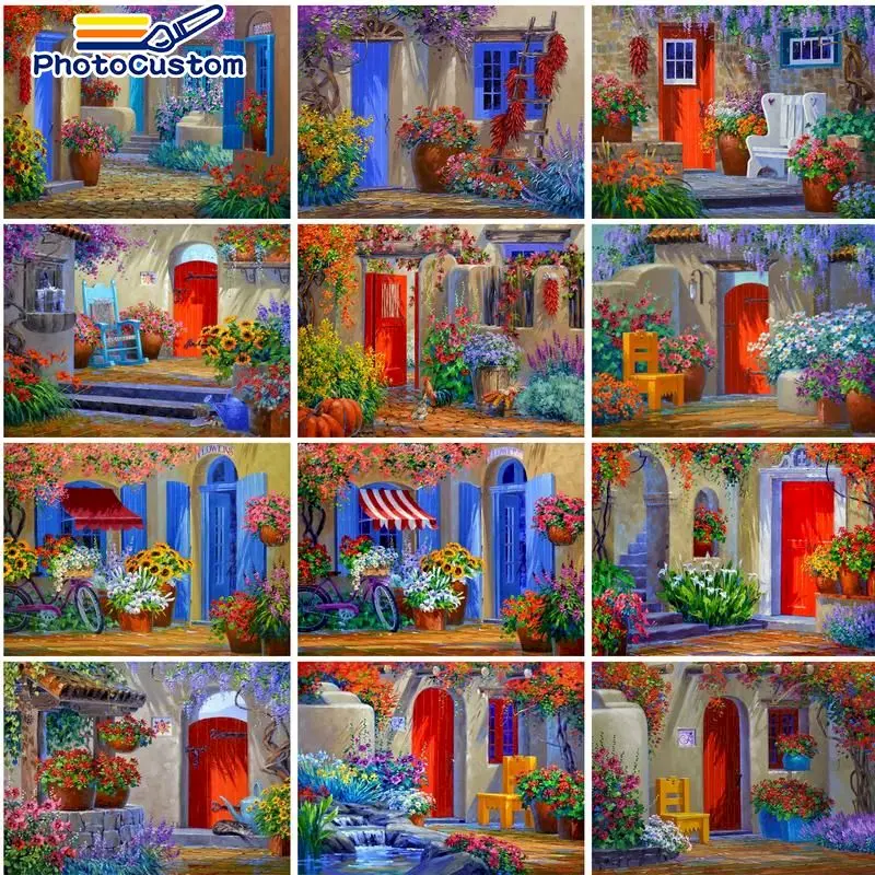 

PhotoCustom Frameless Flower House Painting By Numbers Wall Decor Handpainted Framed Paints By Numbers Scenery on Canvas Gift