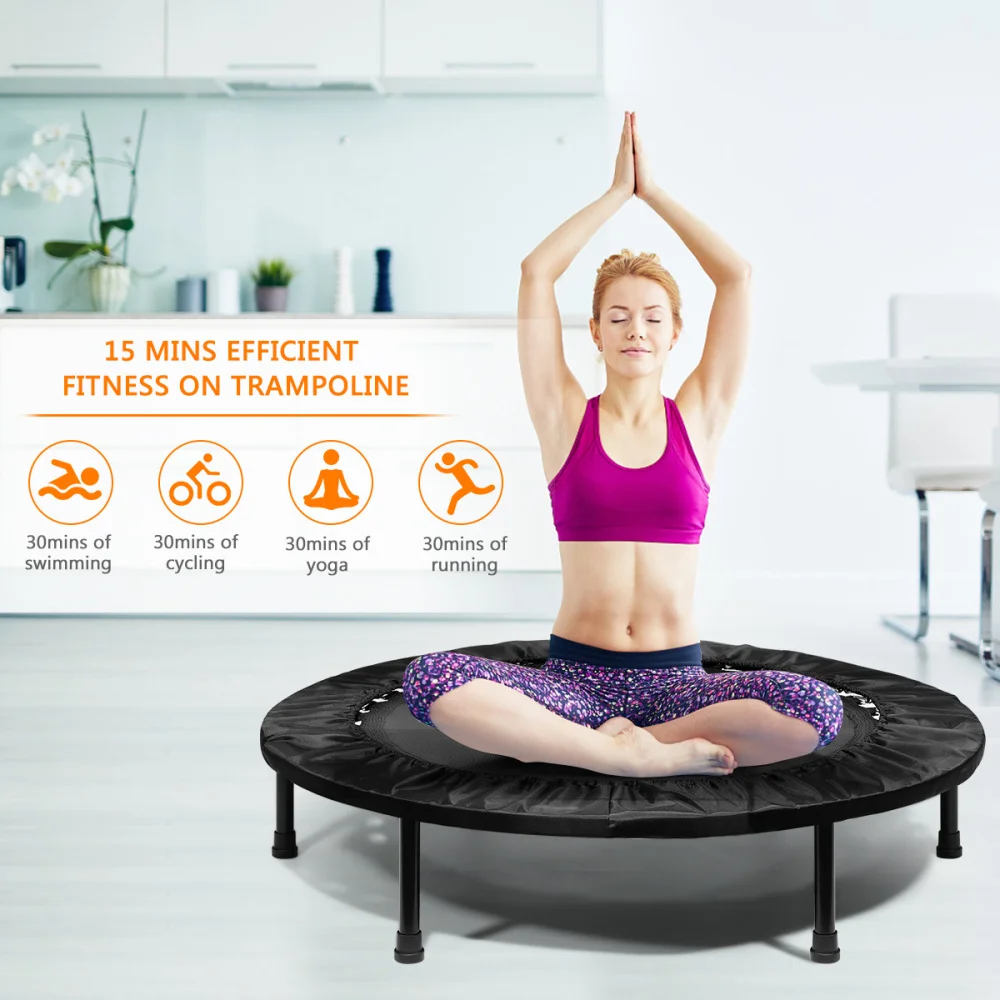 

MOVTOTOP 40in Folding Trampoline Fitness Cardio Round Trampoline Aerobic Exercise Trainer Load to 120 kg (Black)