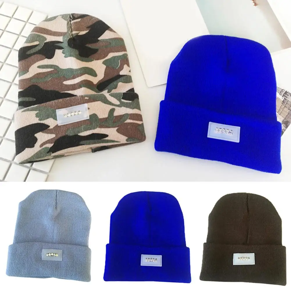 Уличный зимний теплый фонарик с 5 светодиодами вязаная шапочка бини налобный