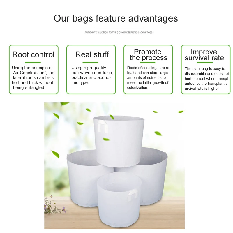

Non Woven Grow Bag Aeration Pot Containers Plant bag 5 Size Root Container White Round Fabric Pots 1pcs