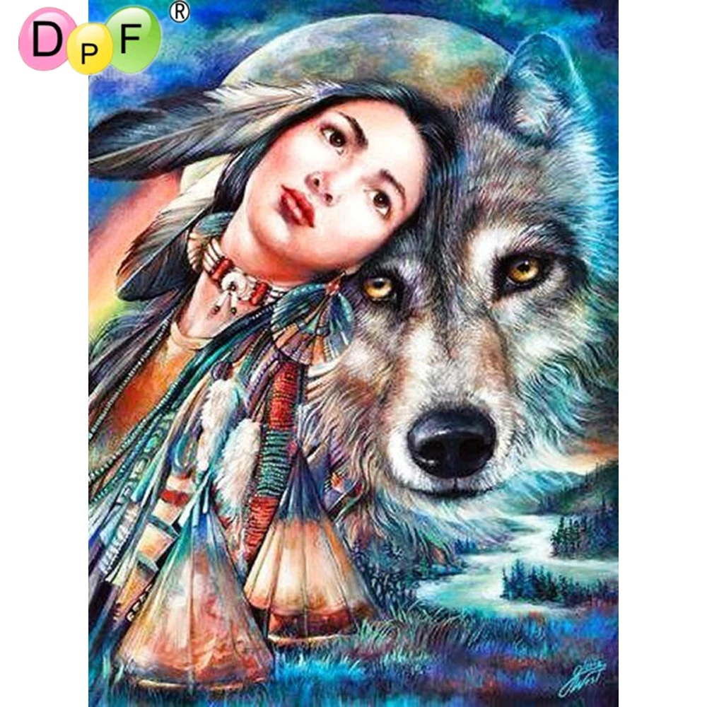 5D DIY Diamond Painting Wolf and woman round/square Cross Stitch Embroidery kits Mosaic home Decorative drill | Дом и сад