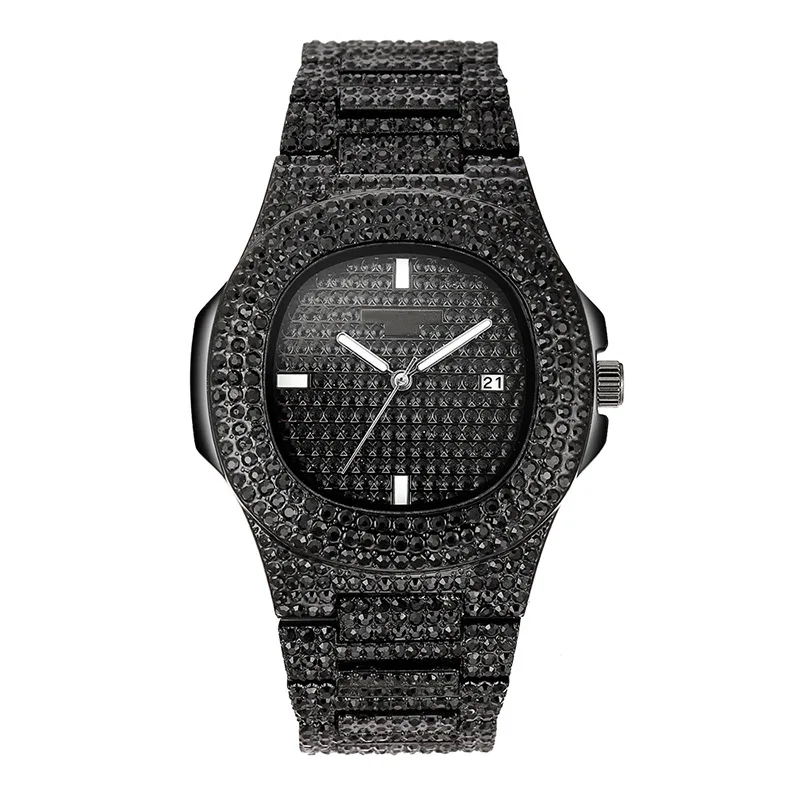 Black Black crystal Золотые, серебряные, розовые, кварцевые, модные, квадратные, Роскошные, Гипсофилы, набор, стальной ремешок, часы, стразы, календарь, наручные часы, женские часы - Цвет: Black Black crystal