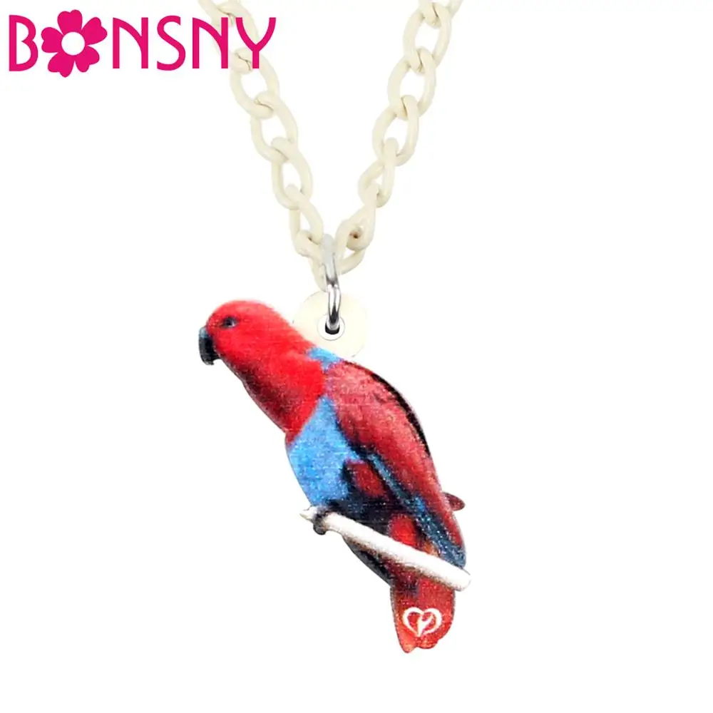 

Bonsny Acrylic Anime Eclectus Parrot Birds Necklace Pendant Sweet Animal Jewelry Women Girl Teen Charms Hot Gift 2019 New Design