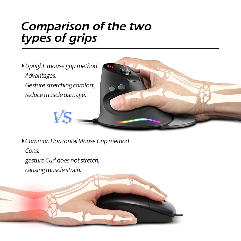 

Gaming Mouse Upright Ergonomic Mice Wired Game LED Mice with 12 Buttons 10000 DPI for PC Computer Home Office