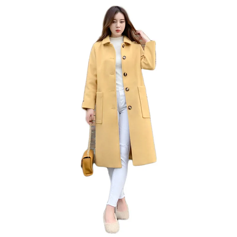 

Женское шерстяное пальто, модные темпераментные длинные желтые смешанные куртки, новинка зимы 20, карамельные облегающие толстые топы, Женс...